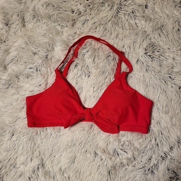 Other - *SOLD* NWOT Red Bikini Top Knot Tie Front Halter Top Bikini Swim Suit Size L